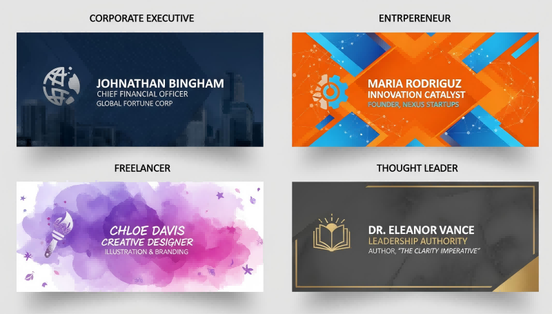 Different LinkedIn banner styles for various professionals