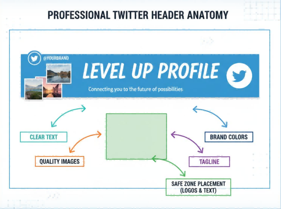 Twitter header with labeled key elements and best practices