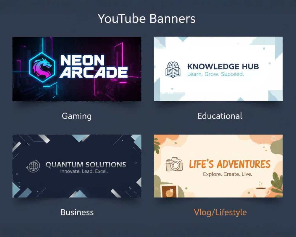 Different YouTube banner styles for various channel types